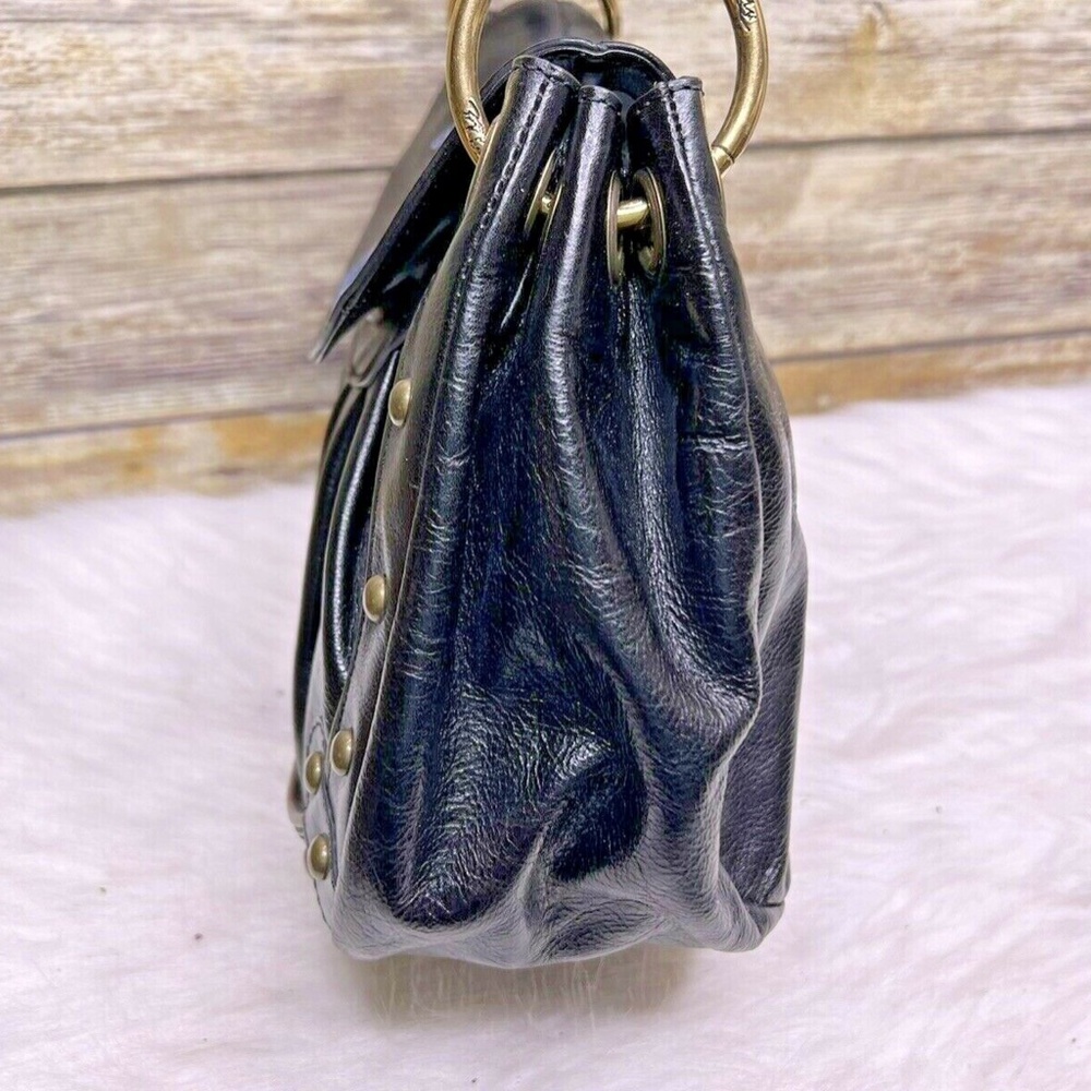 Kate Landry Black Genuine Leather Studded Accent Purse Shoulder Bag Tote - Picture 4 of 11